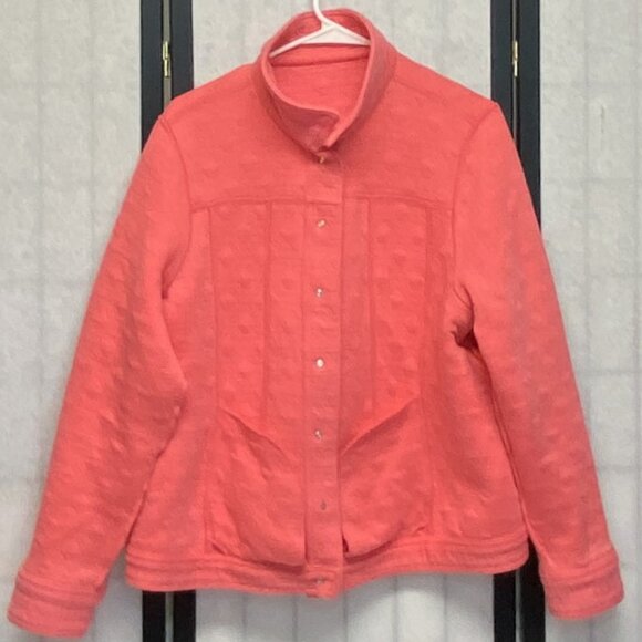 Isaac Mizrahi Live Coral Quilted Lightweight Bomber Jacket XL Short Button Coat - Picture 5 of 11